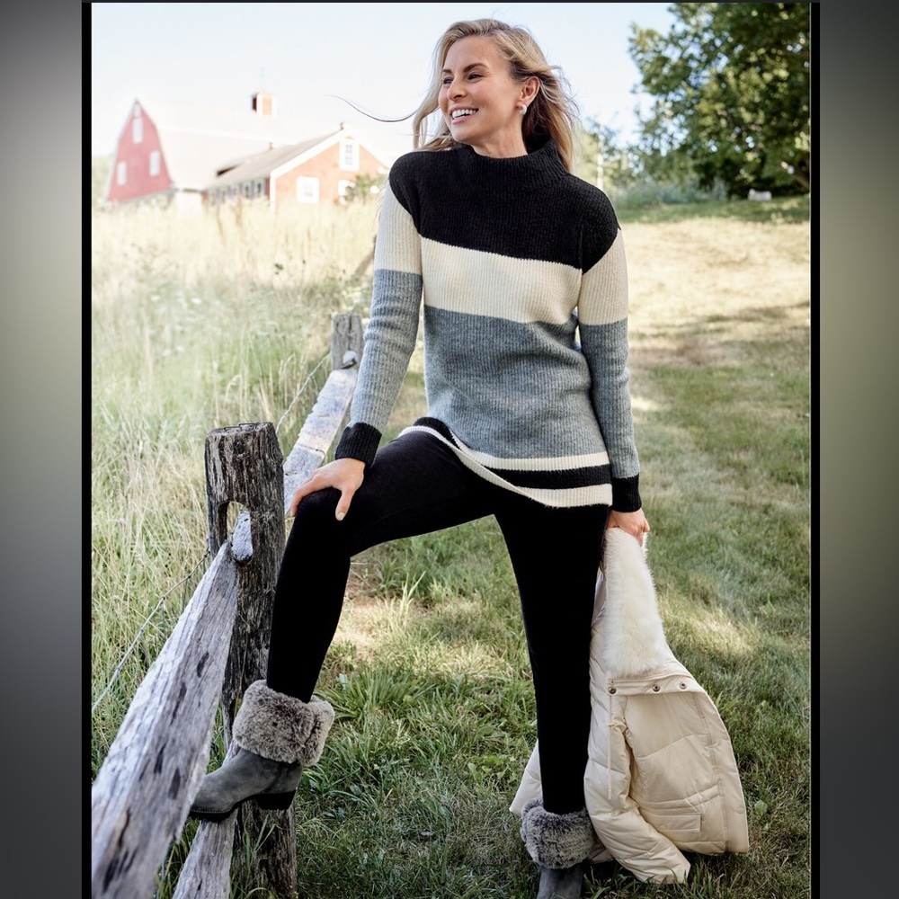 Talbots Black Cream And Gray Color Block Striped … - image 2